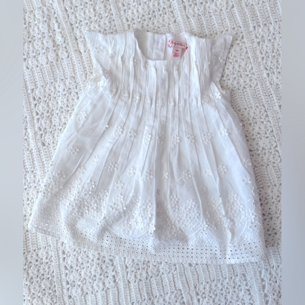 9m Ruby and Bloom baby girl white delicate flower dress